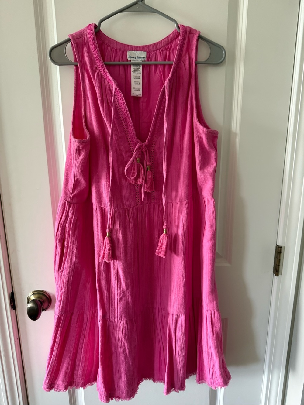 Tommy Bahama Hot Pink Sleeveless Tassel Tie Midi Dress